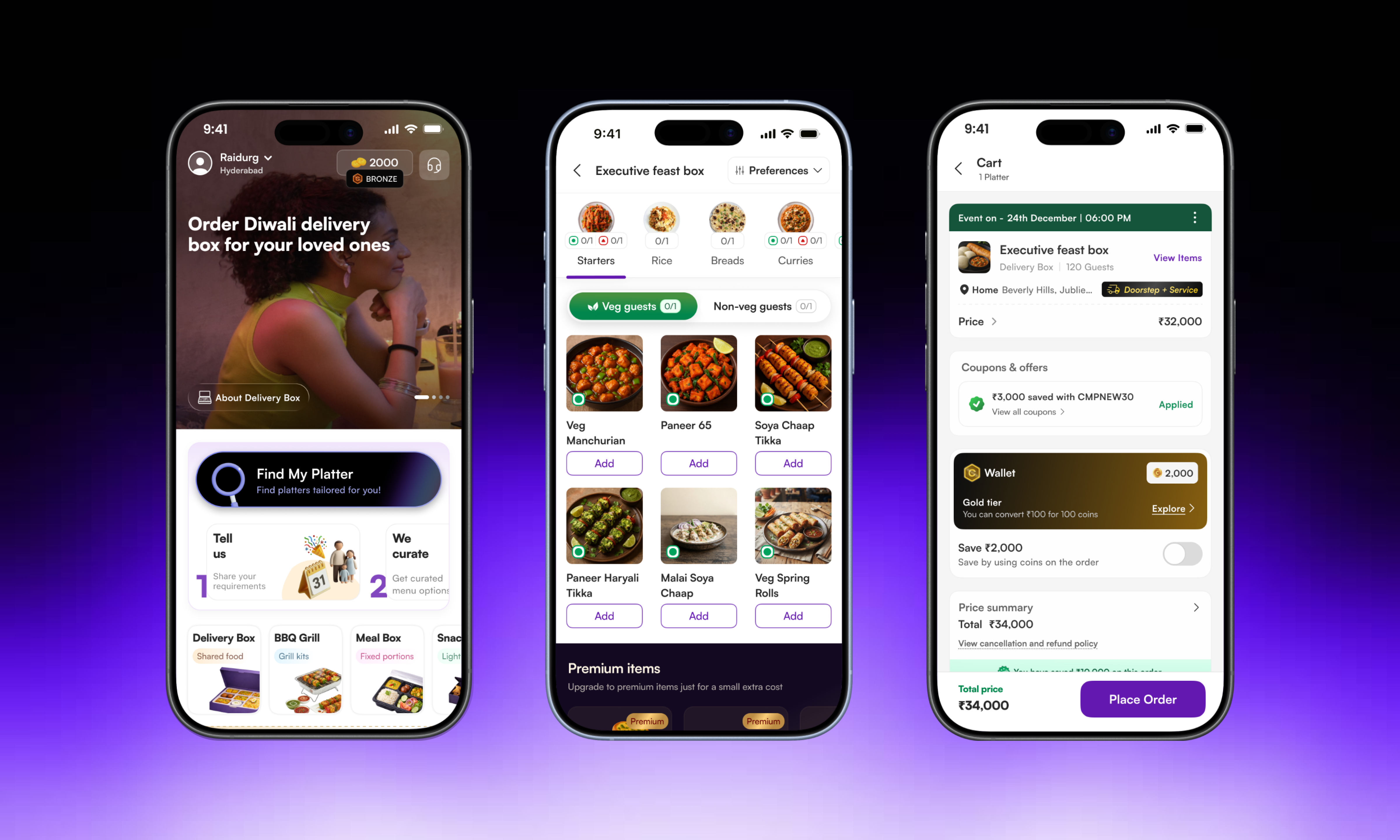 Craft My Plate home, item-selection, and cart screens