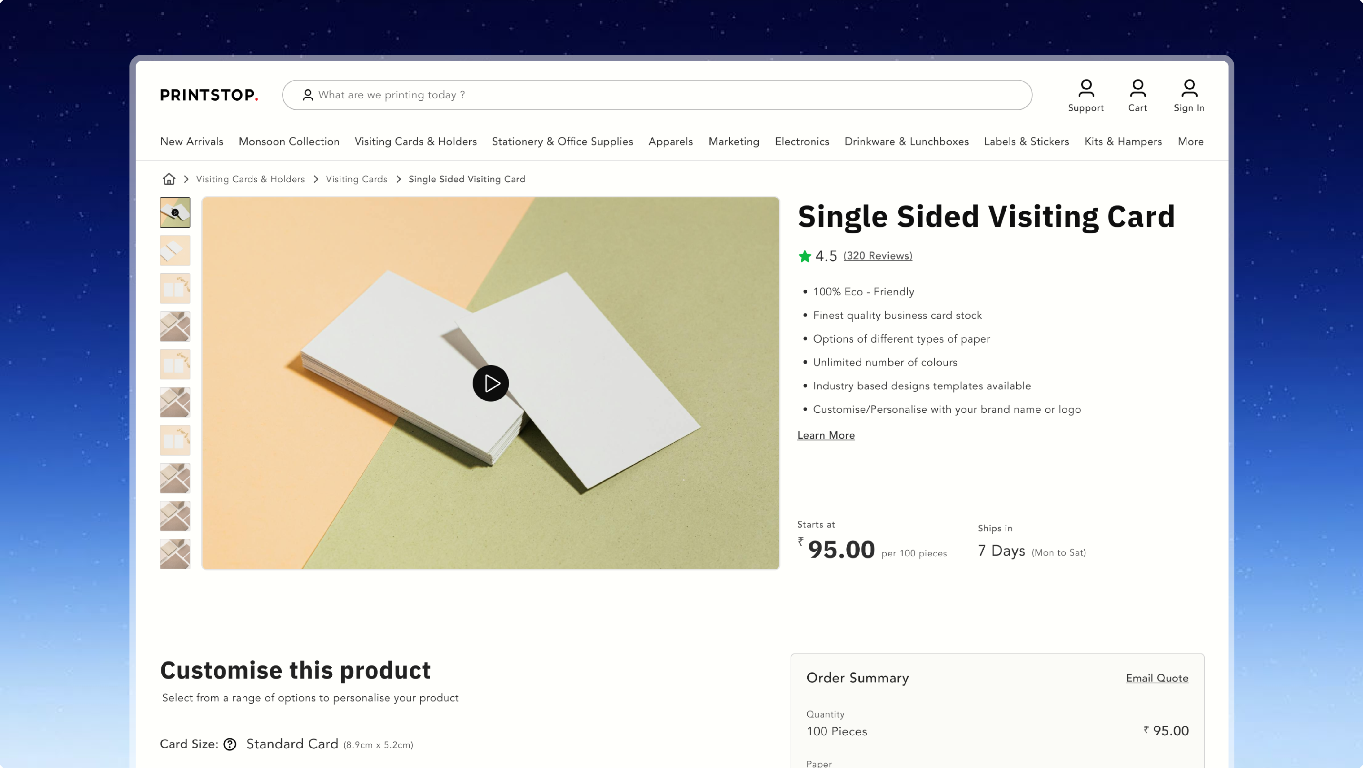 Single-side visiting-card customization