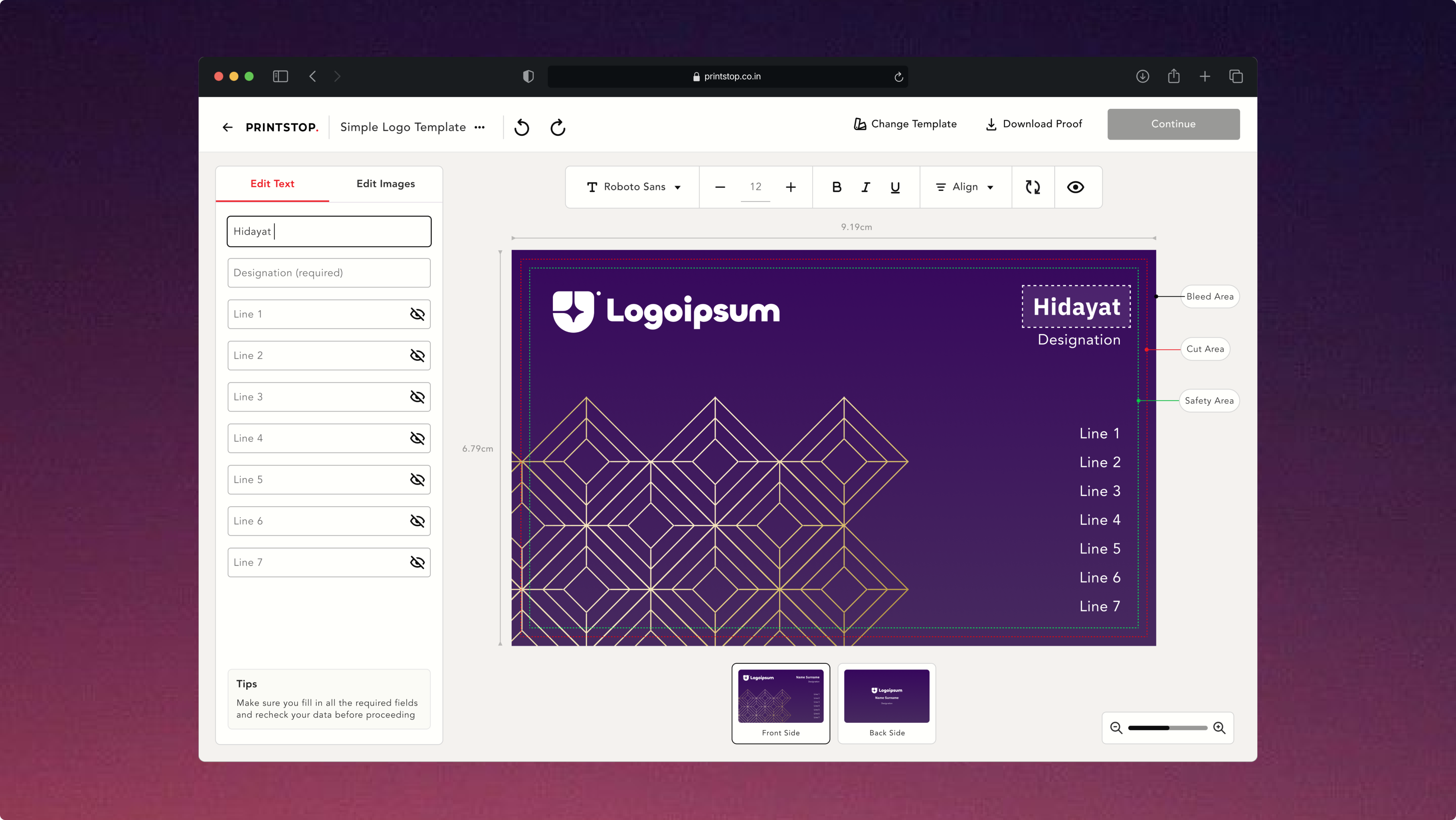 PrintStop design editor