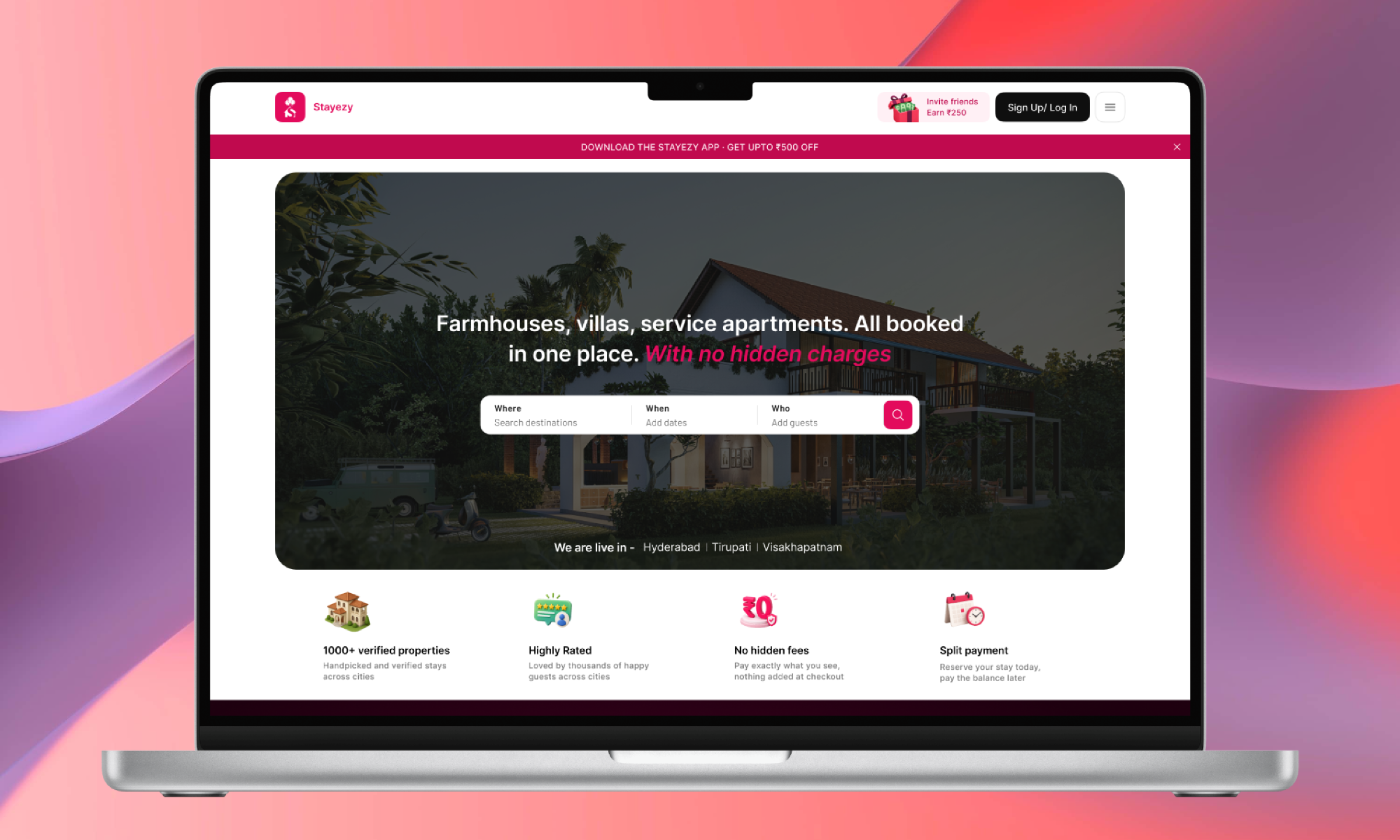 Stayezy website shown on a laptop
