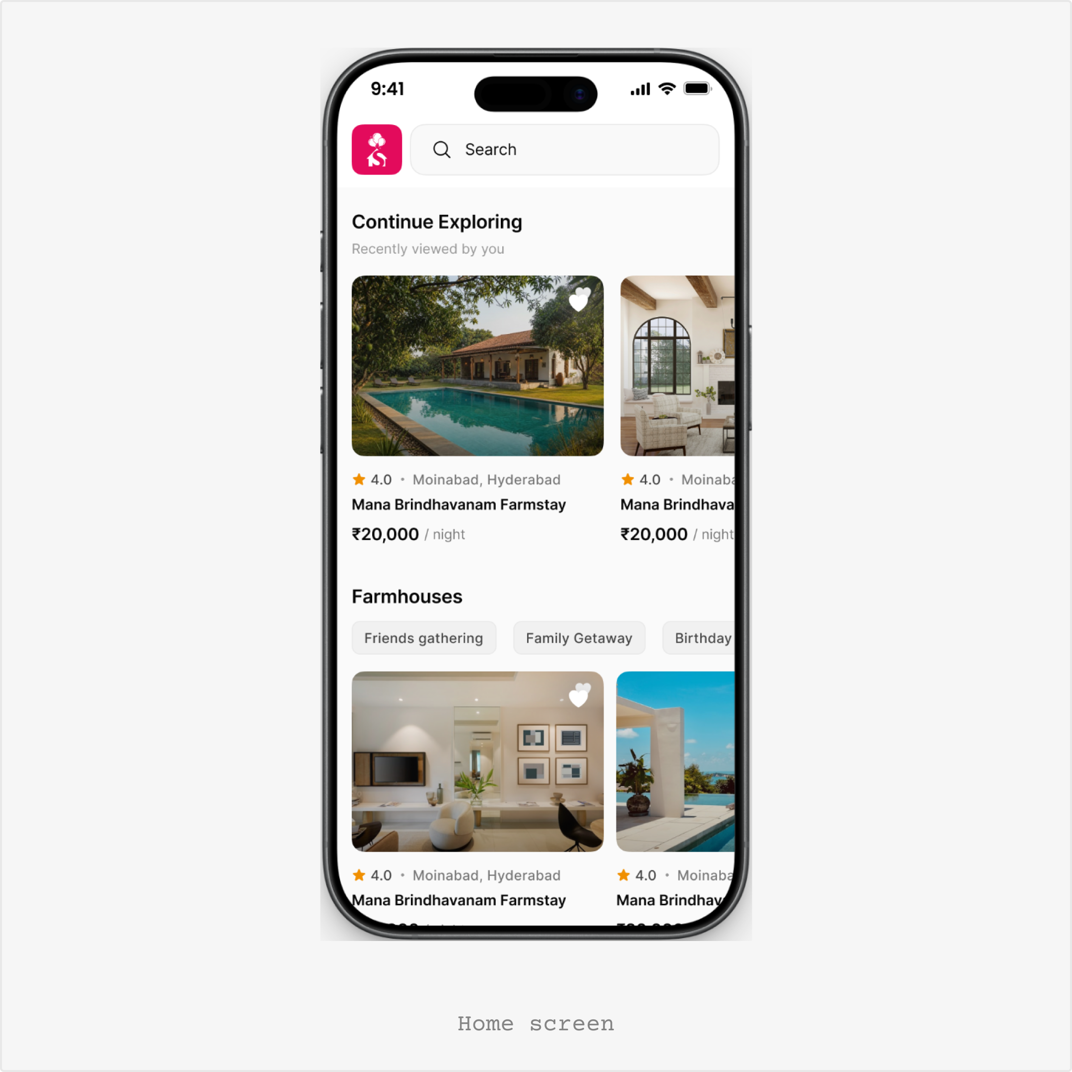 Mobile property listing screen
