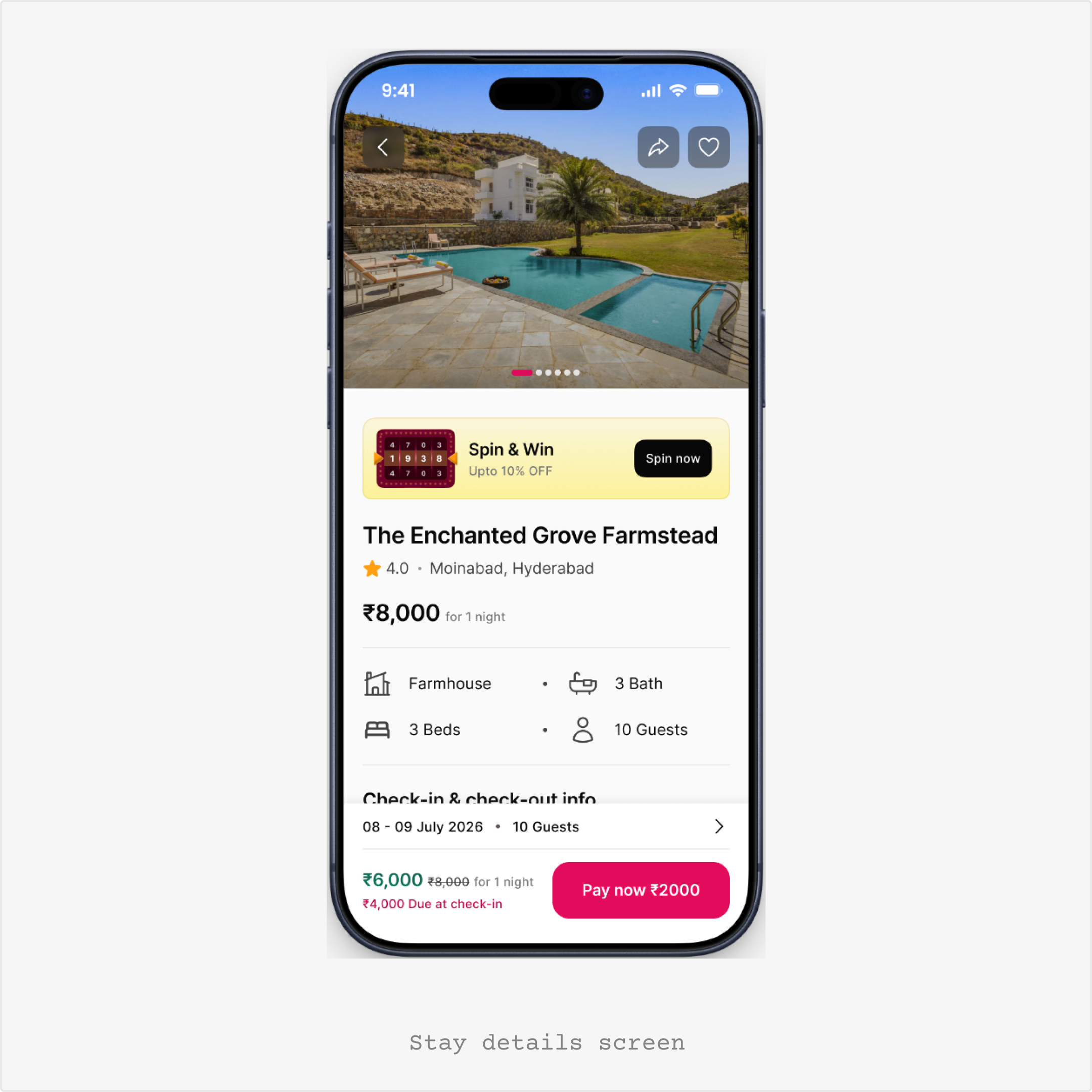 Mobile stay details screen